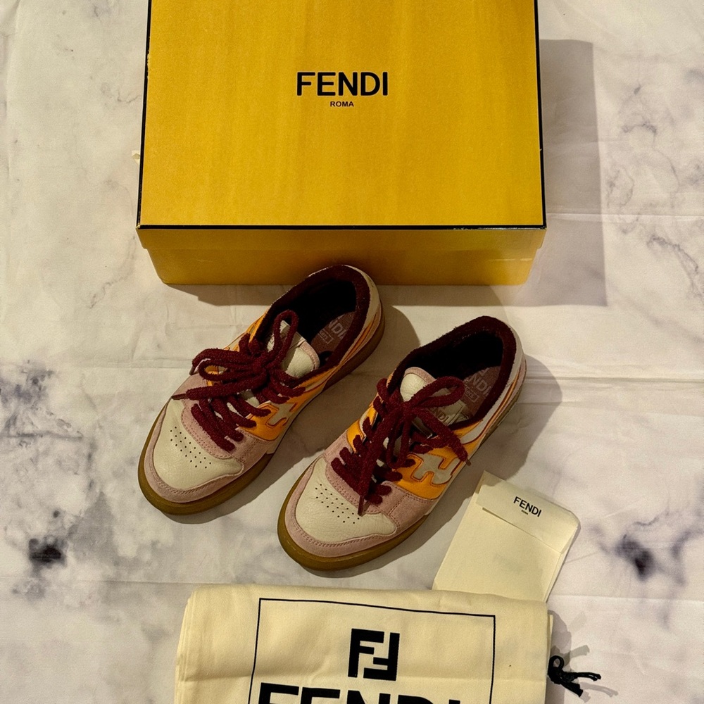 Fendi Burgundy and Orange Sneakers with Box, sz 39, GUC